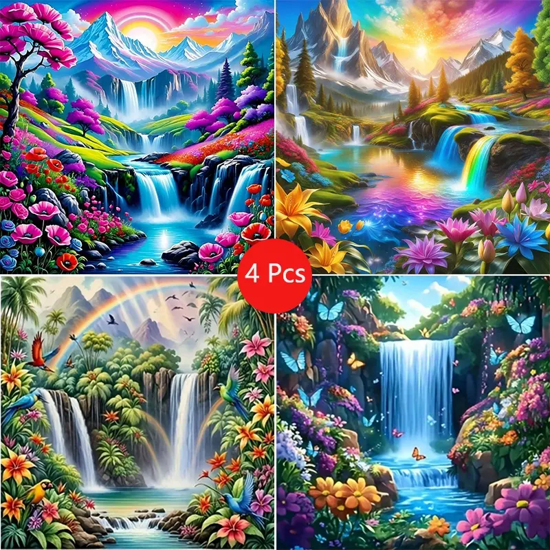 4pcs Landscape Diamond Painting Kit, Adult Art Craft Set, Handicraft DIY 5D Round Drill Home Decor, Beginner Friendly Wall Decoration, Handcraft
