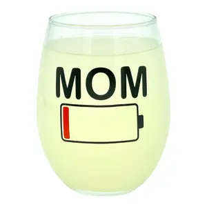 Mom Battery Wine Glass Funny Sarcastic Low Enegry Tired Mama Novelty Cup-15 oz Funny Wine Glass Mother's Day  Funny Sarcastic  Novelty Wine Glass White Standard
