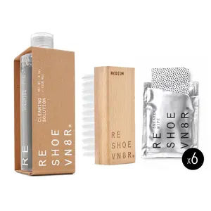 RESHOEVN8R ORIGINAL SHOE CLEANING KIT - 4OZ CLEANER SOLUTION, ALL PURPOSE MEDIUM BRUSH, 6 SNEAKER WIPES