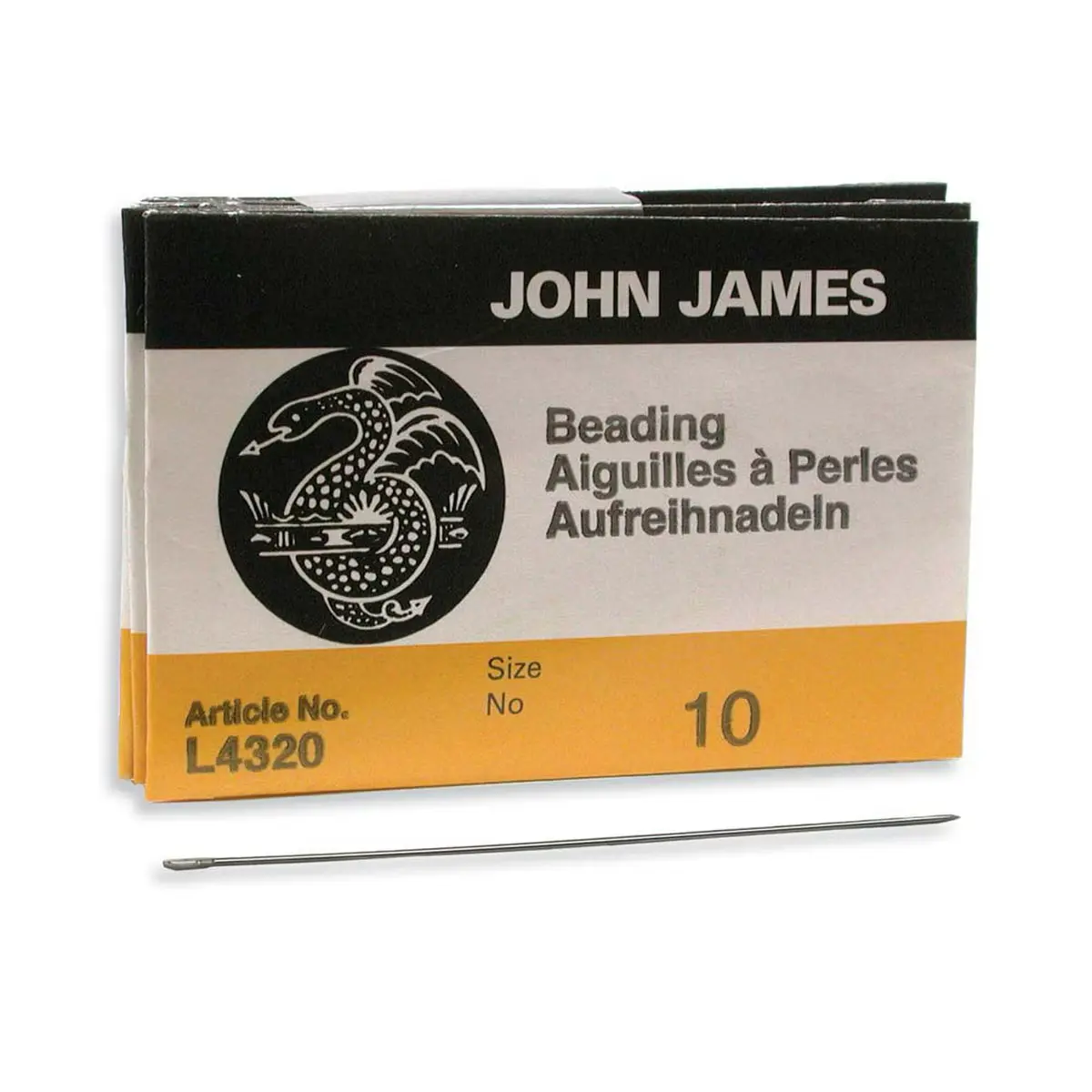 John James English Beading Needles - Size 10 Long, 25 Steel Wire Needles, Smooth Thread Movement, for Peyote Stitch, Beadwork Art, Experienced Bead Artists & Multiple Hand Sewing Needs, 25 Needles
