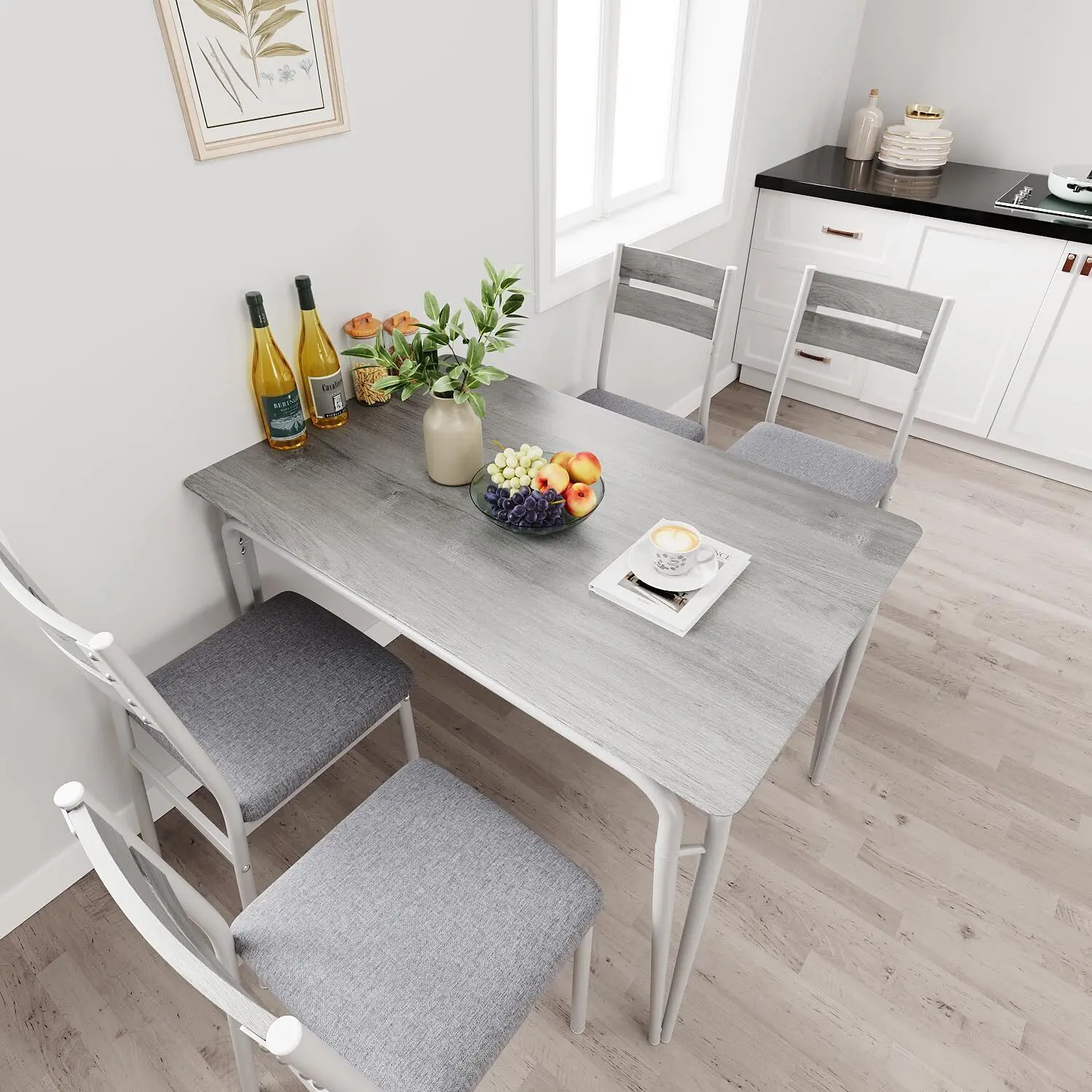 5 Piece Dining Table Set for 4, Sturdy MDF, Metal Frame Square Table with Chairs, Compact Breakfast Set for Home, Office, Restaurant, Easy Clean, Quick Assembly