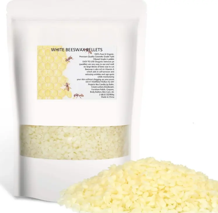 Howemon White Beeswax Pellets 2LB 100% Pure and Natural Triple Filtered for Skin, Face, Body and Hair Care DIY Creams, Lotions, Lip Balm and Soap Making Supplies