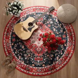 Lochas Oriental Traditional Area Rug for Living Room,Vintage Round Area Carpet, Durable Washable Persian Carpet Non Slip Boho Rugs for Bedroom