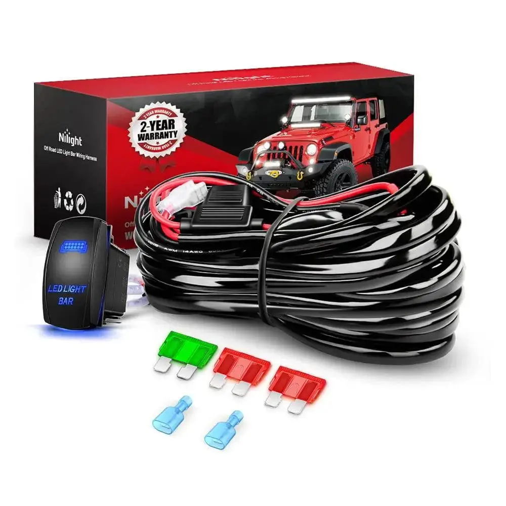 Nilight 12AWG Wire Harness Kit for All Vehicles - 1 Lead, 12V 5Pin Rocker Switch Panel, 3 Safety Fuses, 2 Spade Connectors, ABS+PC Construction