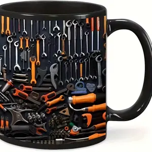 Visual Mechanical Tool 2D Printed Ceramic Mug with Multi-Tool Compartments - Durable Reusable Coffee & Juice Cup, Funny Novelty Gift for Home, Office, DIY Enthusiasts, Coffee Bar Accessories, Versatile Drinkware, Playful Design, Durable Drinkware
