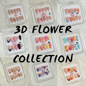 NailHaven | 3D flowers collection| short medium long nails | cute nails | acrylic press-on| fake nails |Handmade | high quality Press on nails 10 pcs|reusable nails|nail art|nailcharm|handmade pressons|uña sacri lic as