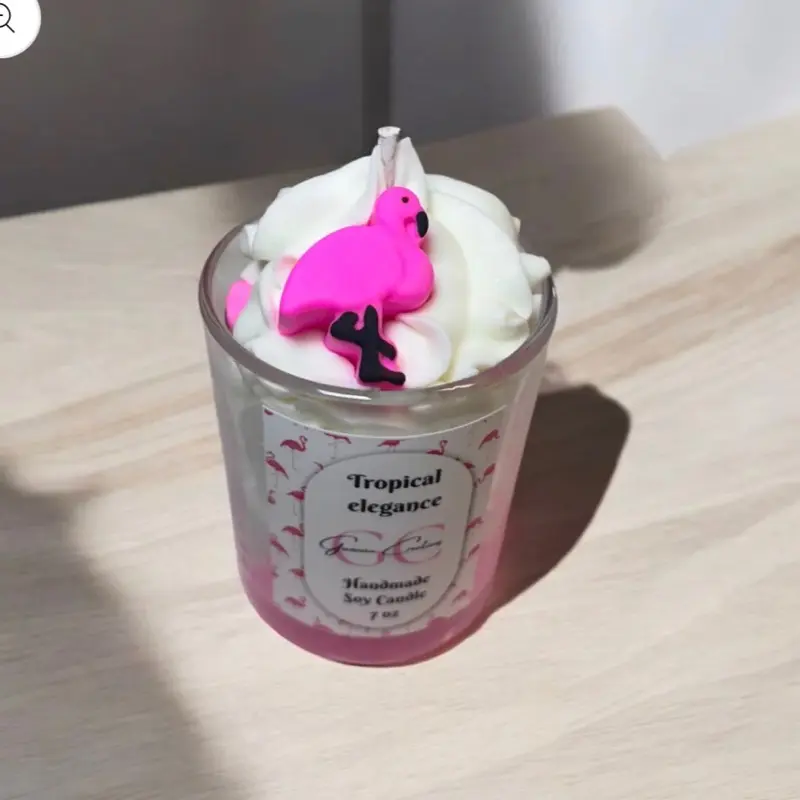 Tropical Elegance Candle - Handmade Soy Candle with Flamingo Design