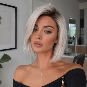 SMILCO/10Inch Ombre Brown Ash Platinum Short Bob Wig/SM491 Synthetic Wig Synthetic Hair Wig