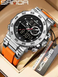 SANDA New 6296 Fashionable Men's Electronic Watch Sports Multifunctional Waterproof Large Dial Three Pin Men's Electronic Watch, Sporty Waterproof Quartz Watch, Fashionable Luminous Analog Watch with Daily Clothing Decor，with Box, Quartz Wristwatch