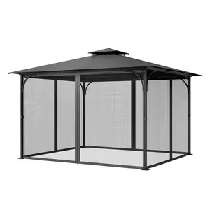 10×13×6.8FT Gazebo Mesh Netting, Fine Midge Protection Outdoor Screen Net with Double-Sided Zippers & Three-Section Fastening Straps, Washable Breathable Replacement Net for Patio Rectangular Canopy