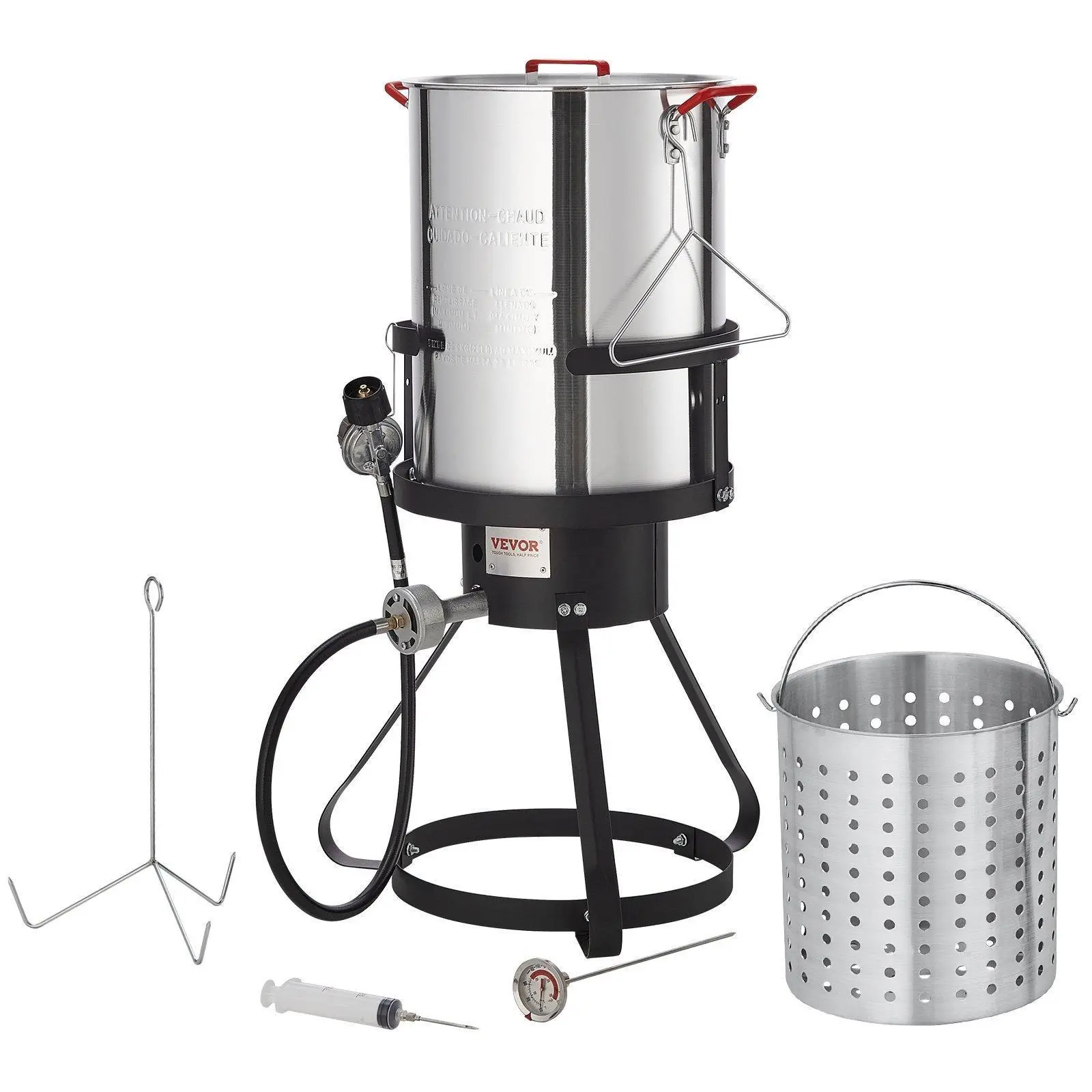 【Father's Day】VEVOR Turkey Deep Fryer,  30-qt Turkey Fryer Boiler Steamer Cooker Set, Outdoor Aluminum Seafood Frying Pot, 54,000 BTU Burner Propane Gas Boiler, Includes Basket, Perforated Poultry Rack, Thermometer