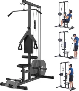 LAT Pulldown Machine, Multi-Functional Cable Machine with High and Low Pulley Station, Row Cable Machine Home Gym with Leg Support, Tricep Workout Equipment