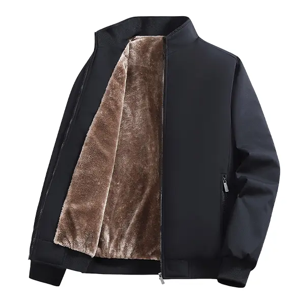 Men's Autumn Winter Fleece Lined Warm Stand Collar Jacket Coat - Simple Solid Color, Skin-friendly Comfortable, Suitable for Outdoor Home Daily Casual