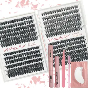 480Pcs Per Box, Lash Extension Kit,8-16mm Mixed Length, DIY Individual Lashes Cluster D Curl ,With Lash-Glue Bond And Seal, Lash Remove  And Lash Applicator Brush Tool and one pair Eye Pads(30D-40D-50D-60D),False Eyelash Kit, Party and Travel, Christmas