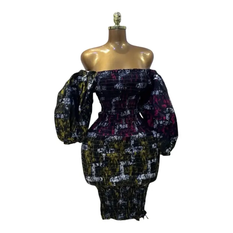 Lara Ankara Smoked straight mini dress with puff sleeves one size fits up to 10