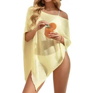 UNCLECAT Women Mesh Knit Crochet Cover Up Spring Summer Sheer Poncho Top Beachwear Vacation Outfits