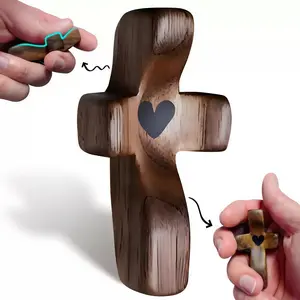 Pocket Wooden Cross, Encouragement Gift, Fingertip Stress Relief Gifts, Ideal Christian Prayers for Handheld Use, for Personal Devotion, Gift for Group Sharing, Home Office Decor Religious Ornaments, Stress Relief Sculptures, Wooden Cross Decorations