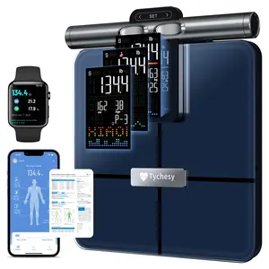 Tychesy 8-Electrode Smart Body Fat  Scale with Handle, Professional Body Composition Analyzer with Segmented Analysis, 20＋Metrics, Large LED Display Healthcare