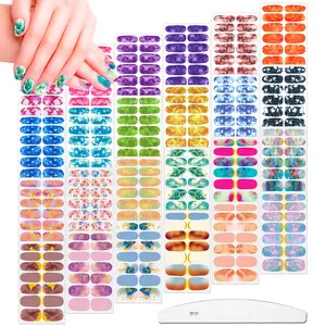 336 Pieces 24 Sheets Women's Full Wrap Marble Nail Polish Strips Stickers Self-Adhesive Solid Color Gel Nail Strips Decals with Nail File for Women Girls Nail Decorations (Fresh Style)