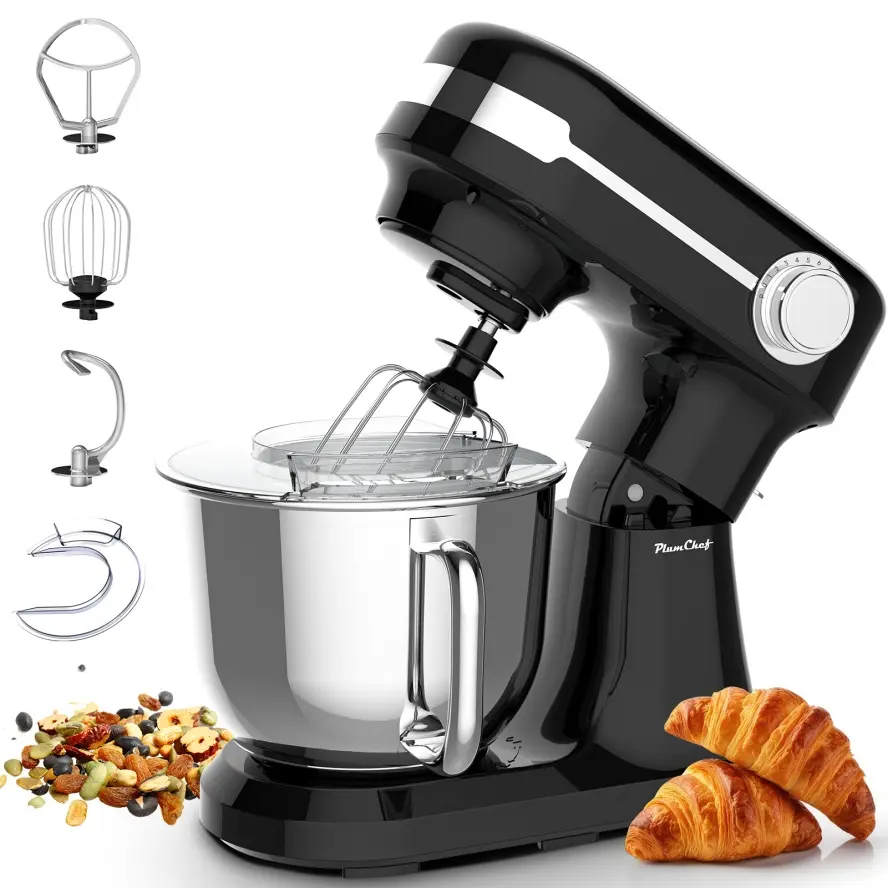 5QT Tilt-Head Stand Mixer, 12-Speed Electric Food Mixer with Stainless Steel Bowl, Dough Hook, Flat Beater, Whisk, Splash Guard, Compact Baking Mixer for Home Kitchen Families Bakers