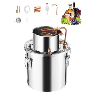 VEVOR Alcohol Still,  5 Gal / 19 L Stainless Steel Water Alcohol Distiller with Copper Coil, Home Brewing Refining Fermentation Kit with Thermometer, for Wine Whisky Brandy, Silver