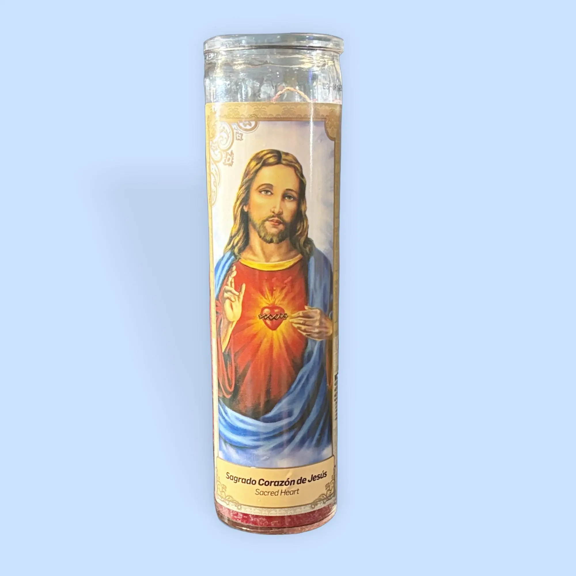 Sacred Heart Jesus Candle, Home Decor Spiritual Prayer Item, Heart Motif Meditation Aid