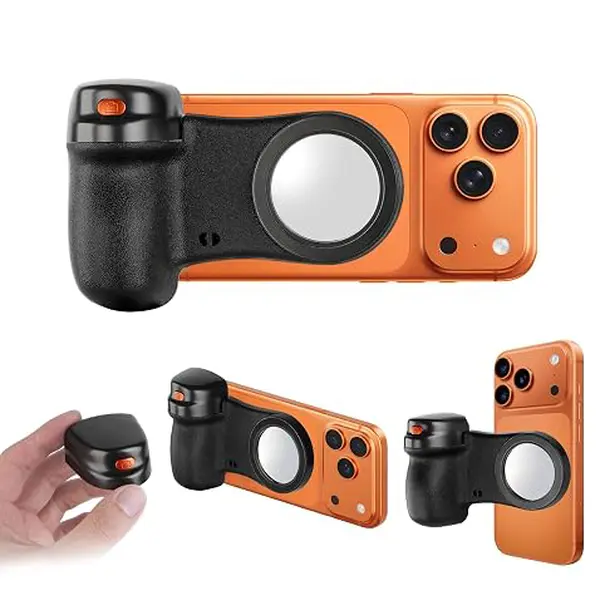 Magnetic Phone Camera Grip for iPhone & Android Smartphones, Upgraded Bluetooth Shutter Handle with Detachable Remote, Ergonomic Selfie Accessory with Magnetic Snap for Vlogging, Mobile & Vlogging Camera Accessories