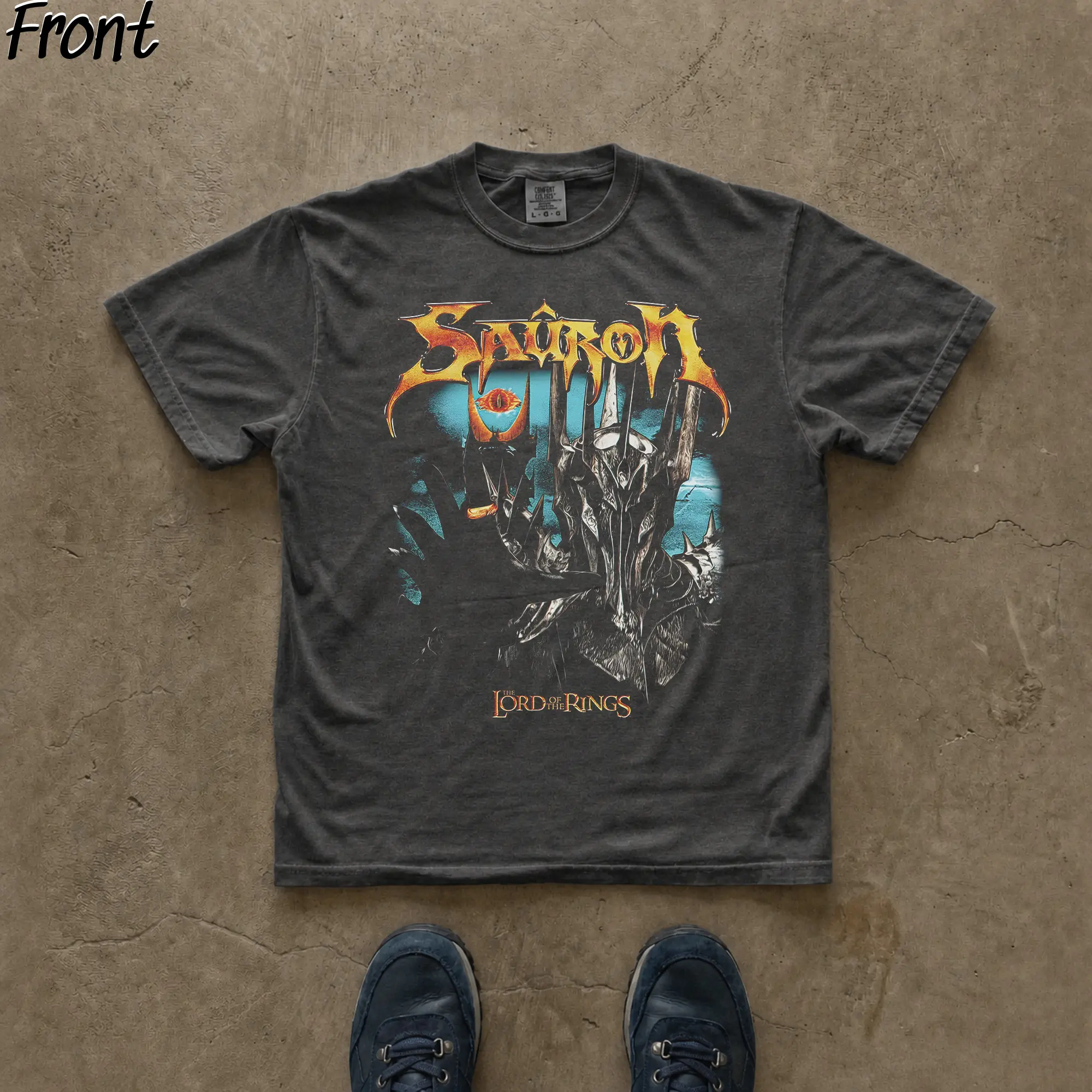 Gildan Men's Lord of the Rings T-Shirt, Cute Retro Sauron Vintage Graphic with Back Print - Fitted Cotton Streetwear Shirt S M L