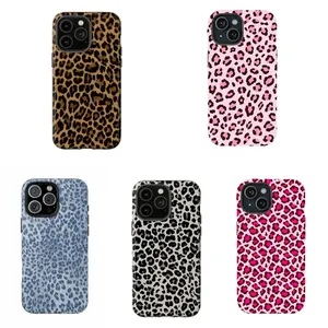 Fashion Leopard-Pattern 2-in-1 Shockproof Smartphone Case, Tough Cellphone Protective Cover, Handheld Wireless Phone Accessories for iPhone 11/12/13/14/15/16/17 ProMax Plus & Samsung Phones, Unisex Gift for Halloween, Christmas