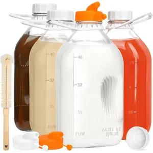 Half Gallon Heavy Duty Glass Milk Bottle with Handle and Airtight  ,4 Pack Clear Glass Milk Container for Refrigerator,Glass Milk Jar with Handle and Spout