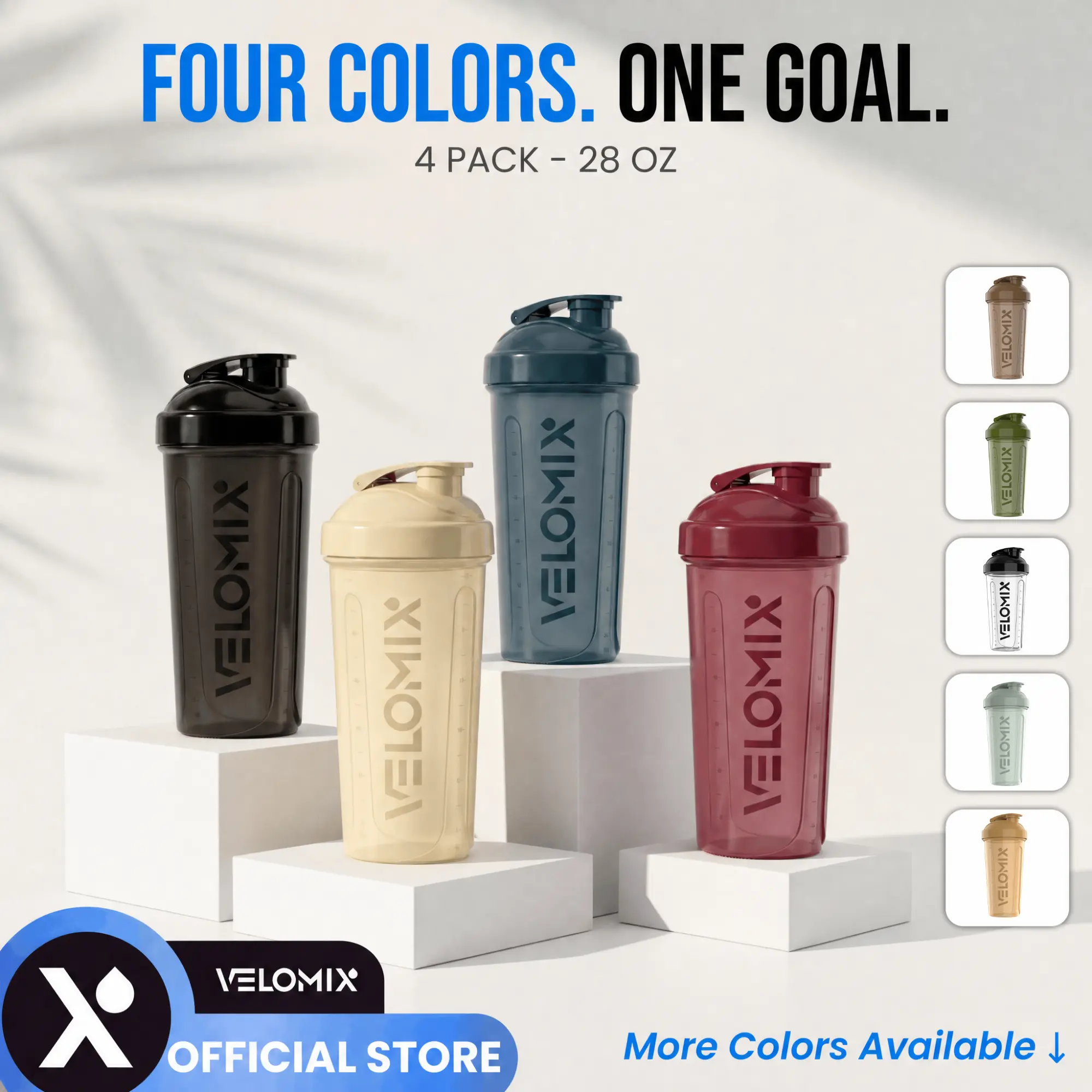 VELOMIX 4-Pack 28oz Protein Shaker Bottles - BPA-Free, Leak-Proof Gym Accessories Water Bottles with Wire Whisk Ball for Gym Essentials (Multiple Colors), Unisex
