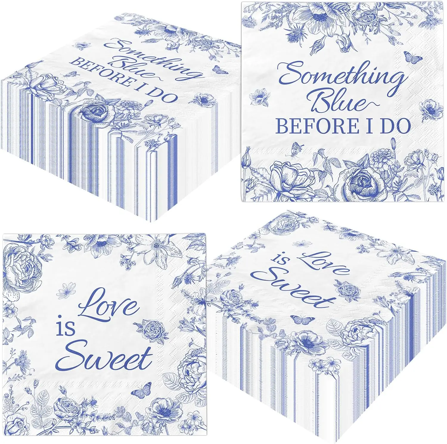Something Blue Before I Do Bridal Shower Decorations, Blue Floral Cocktail Napkins, Bridal Shower Paper Napkins Disposable Blue and White Flowers Napkins for Wedding Bridal Shower Engagement Party Cutlery Tableware