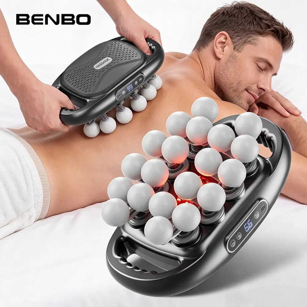 BENBO 20-Ball Precision Handheld Muscle Massager, Electric Deep Tissue Massage Gun with 9 Modes, 30 Speed Levels, Red Light, Dual Handles, Quiet Motor, Rechargeable, Adjust Settings for Back/Shoulder/Legs,Back Massager Gift Idea #Benbolow back pain relief