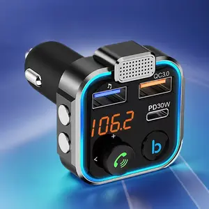 Bluetooth Fm Transmitter Car Adapter Wireless Blue Tooth 5.0 Car Radio Music Calling Adaptor with 2 Usb Ports 1 Type C Port Bass Lossless stereo Sound Fast Charger Support Tf Card & Disk