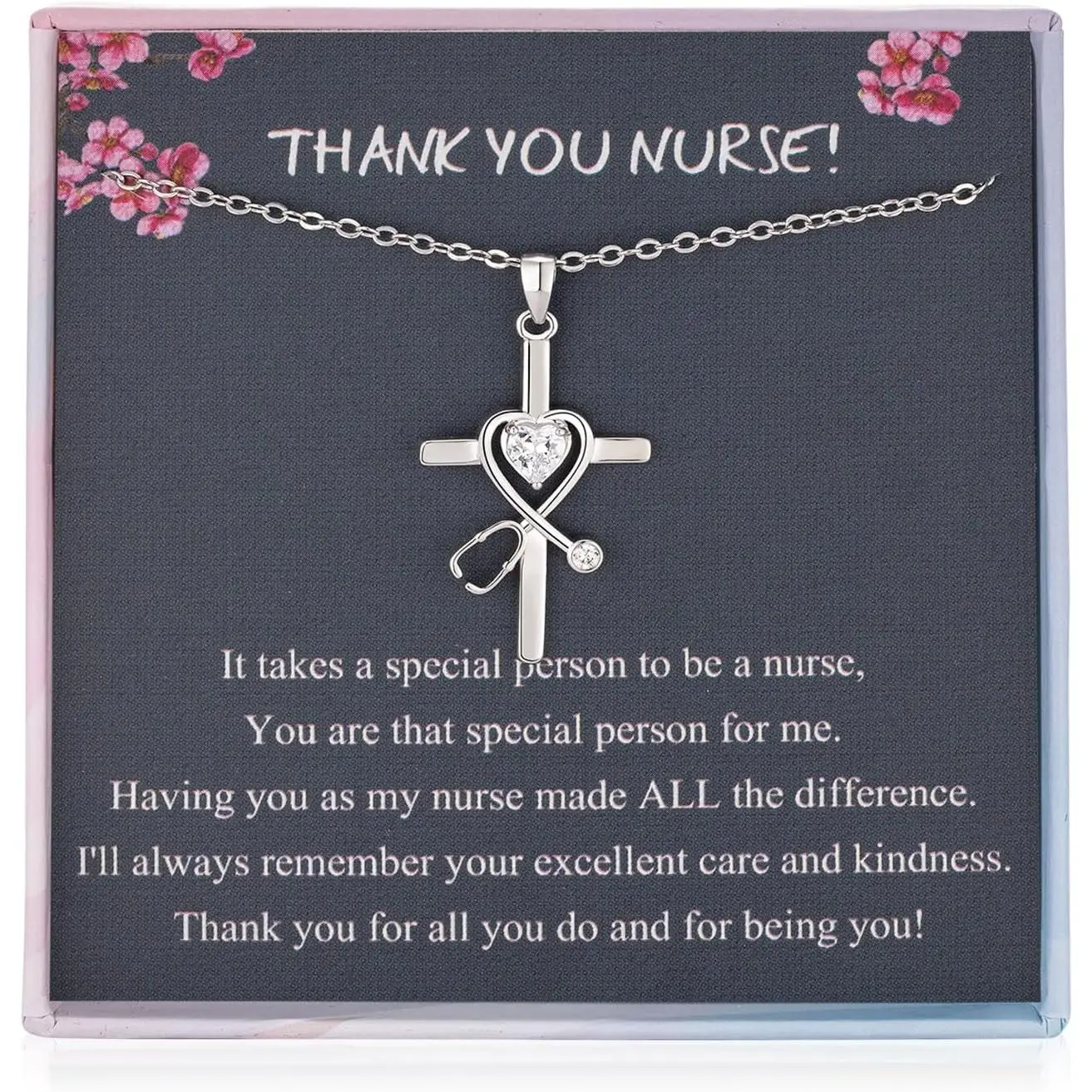 Nurse Graduation Gifts Nurse Necklaces for Women Cross Rhinestone Heart Stethoscope Necklace Nursing Necklace Gifts for Nurses Female