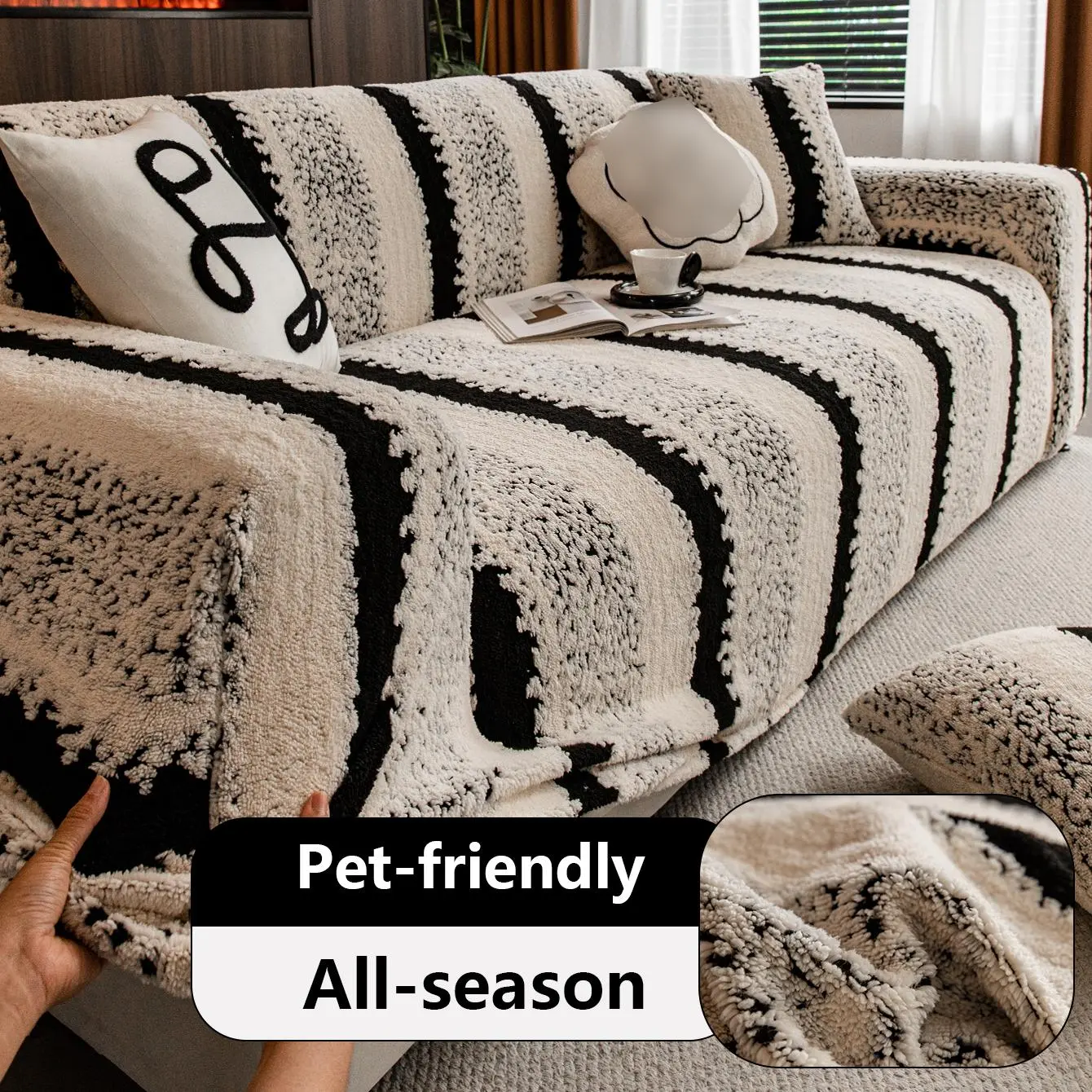 Striped Pattern Stretch Sofa Cover, 1 Count Soft Comfortable Elastic Sofa Slipcover, Soft Sofa Protector, Decorative Sofa Cover, Couch Cover for Home Living Room Hotel Dormitory, Couch Covers For Sofa