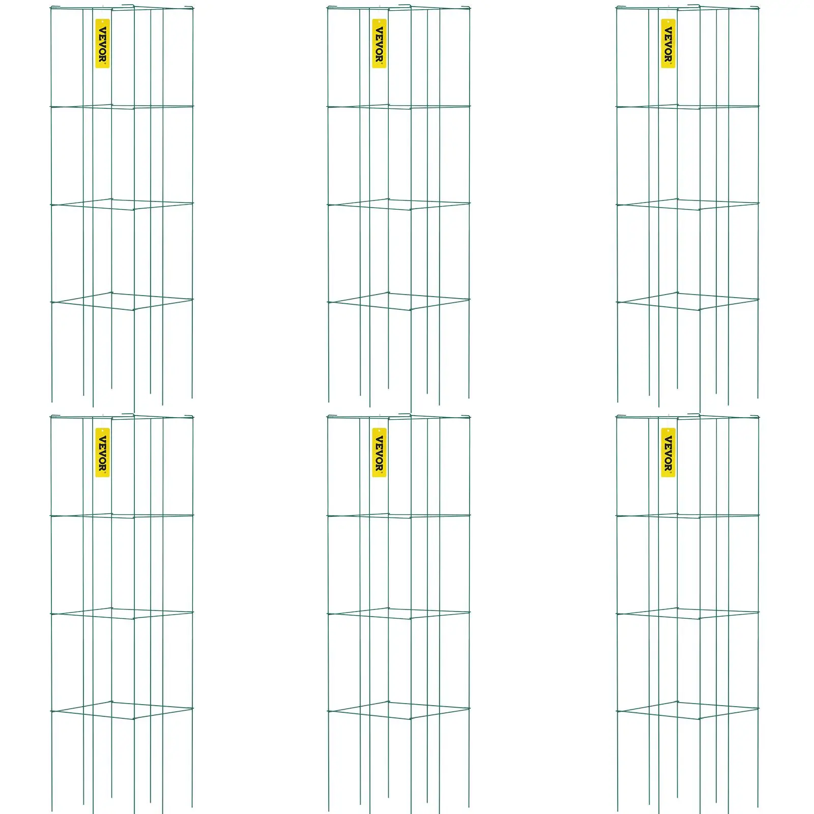 VEVOR Tomato Cages,  14.6\" x 14.6\" x 39.4\", 6 Packs Square Plant Support Cages, Green PVC-Coated Steel Tomato Towers for Climbing Vegetables, Plants, Flowers, Fruits#BacktoSchool