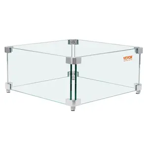 【Spotlight Day】VEVOR Gas Fire Pit Wind Guard for Square Fire Table, 15 x 15 x 7 inch Clear Tempered Wind Guard for Firepits, 0.31 inch Thick Square Glass Shield, Glass Panel with Hard Corner Bracket & Feet
