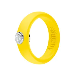 Yellow Women's Silicone Rings With Diamond Engagement or Promise Rings for Her - Oversized Stone Silicone Wedding Bands Women
