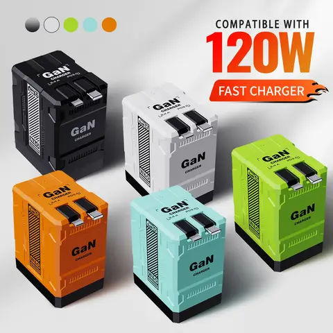 [US warehouse]2PCS W&O 4-in-1 GaN Compatible 120W Fast Charger with Retractable Type-C & Lightning Cable - for iPhone, iPad, Apple Watch & More - compatible portable charger smart watch iphone 15 pro max chargers charger phone Charger Plug Smartphone