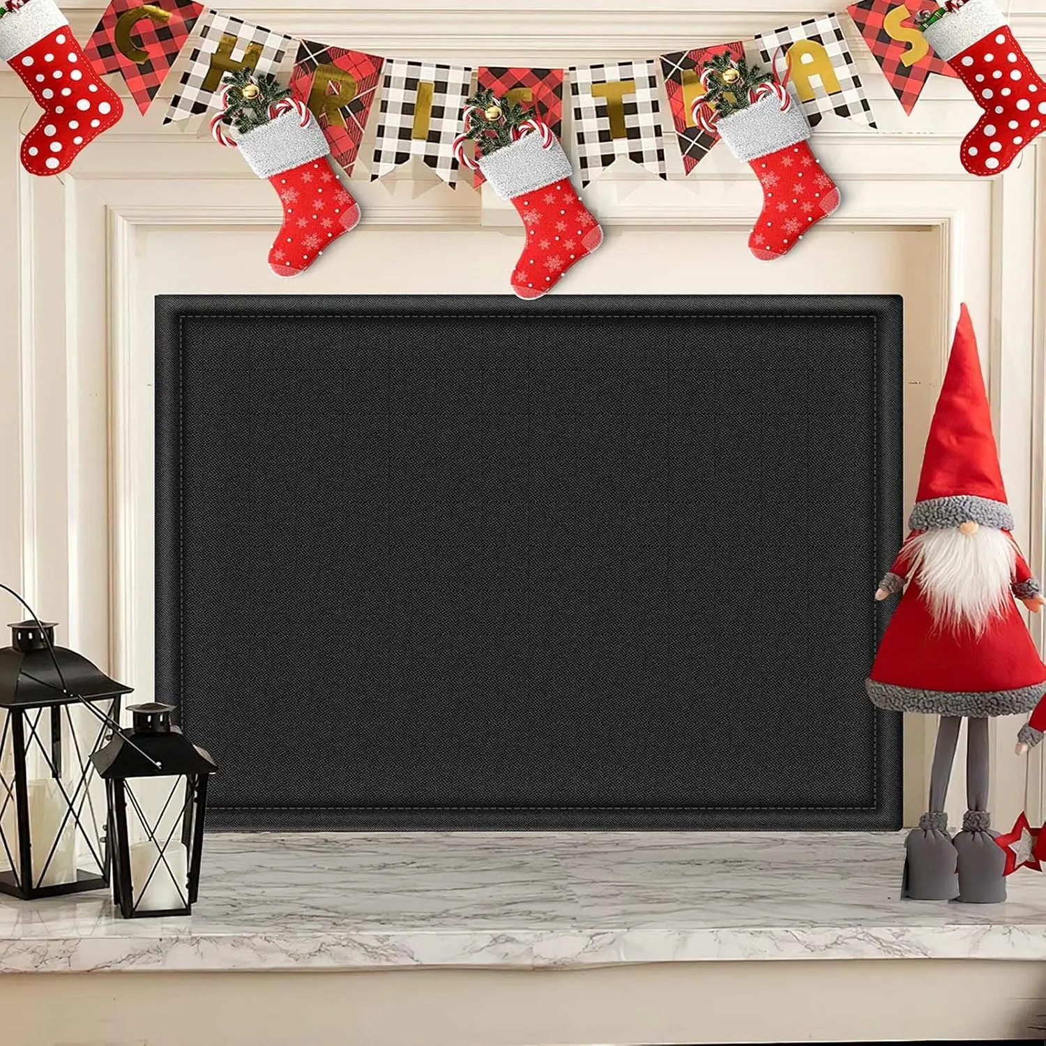 Fireplace Blocker Blanket Stops Heat Loss, Magnetic Fireplace Draft Stopper, Indoor Fire Place Draft Cover with Hook and Loop Tapes, Cold Air Blocker Save Energy, Black 36" W x 34" H