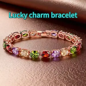 Artificial Zircon-Inlaid Bracelet with Shimmering Rhinestones Irregular Color Pattern Durable Boho Link Type Unisex Trendy Exquisite Jewelry Birthday Gift for Mom and Teens Valentines Day 2026 Bangles Stack for Men