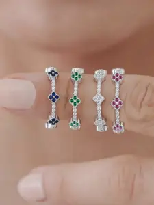 Women's S925 Silver Color Zircon Ring, Fashion Stackable Rings, Elegant Ring, Four-Leaf Clover Design, Party Jewelry Gift for Women, Valentine's Day Birthday Present