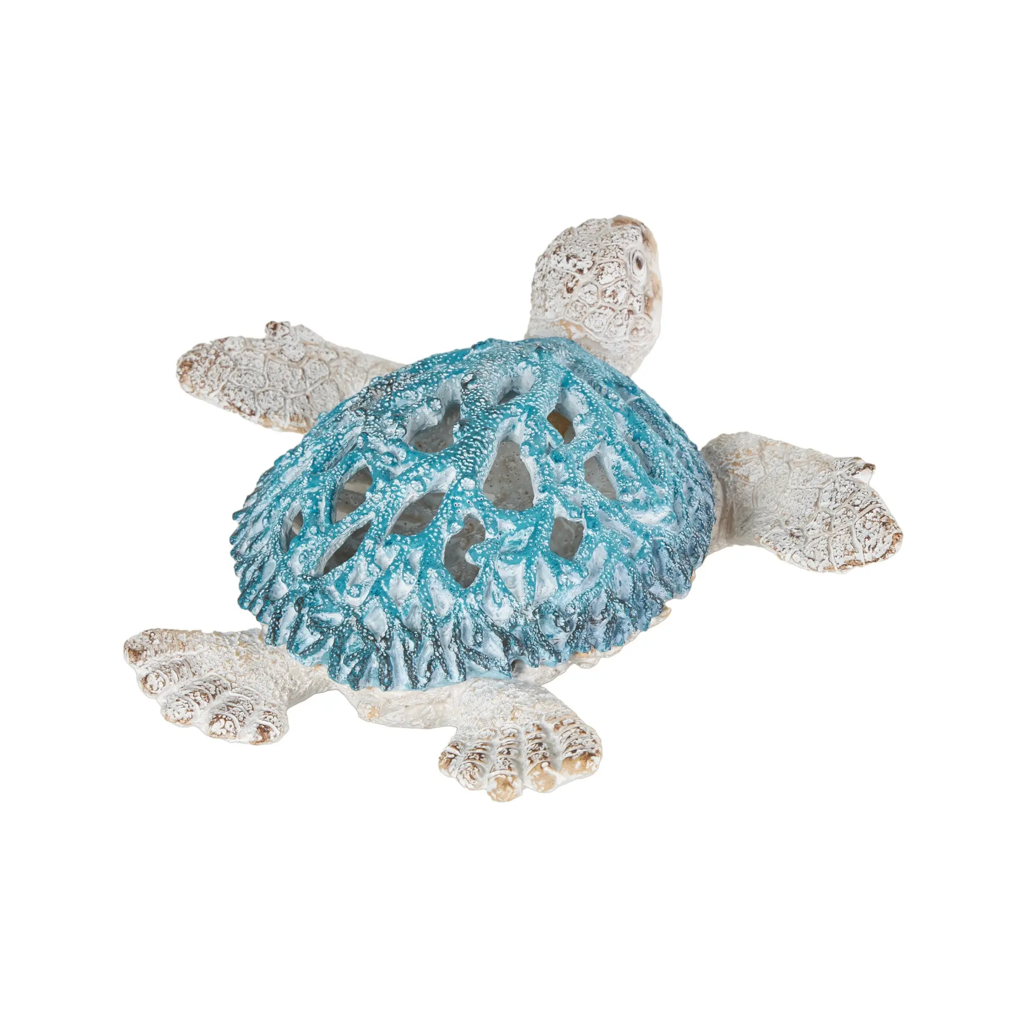 Coastal Nautical Sea Turtle Polystone Figurine, Textured Swimming Decorative Sculpture with Blue Shell, 8"x8"x3" for Room Decoration, Ideal Gift, Oval, Felt Stoppers