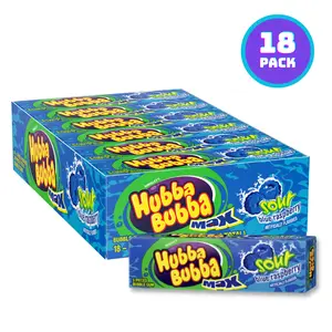 18-Pack Hubba Bubba Gum Sour Blue Raspberry Bubble Gum Sweet bubblegum juicy
