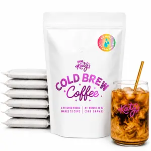 Katy’s Cold Brew Coffee Bags (Makes 32 Cups) Just Add Water & Steep - Smooth, Low-Acid, No Bitter Aftertaste – Medium-Dark Brazil Roast – 6 Large Pitcher Packs – Woman Owned