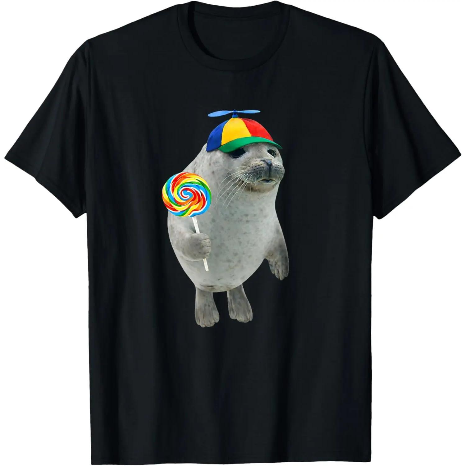 100 Percent Cotton Silly Seal with Lollipop Meme T-Shirt 100 Percent Cotton Silly Seal with Lollipop Meme T-Shirt