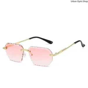 Rimless Square Metal Sunglasses for Men Women, UV400 Protective Fashion Luxury Eyewear for Beach Travel Daily Use