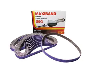 MAXIBAND Purple 80G Grit Sanding File Belt, 1/2 in x 18 in Industrial Heavy-Duty Hardware Abrasive, Metal Finishing Tool - Pack of 20