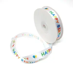25 Yard Polyester Happy Birthday Ribbon Single Face Printed Birthday Cake Ribbon for Gift Wrapping Bow Making Birthday Decoration or DIY Crafts (15mm)